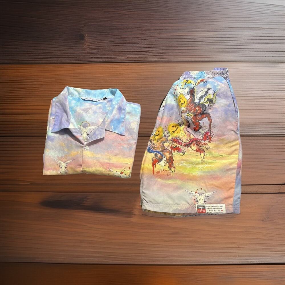 Tango Hotel Isaac Pelayo Dove Cabana Shirt & Shorts Swimming Trunks, Unisex Sz-L